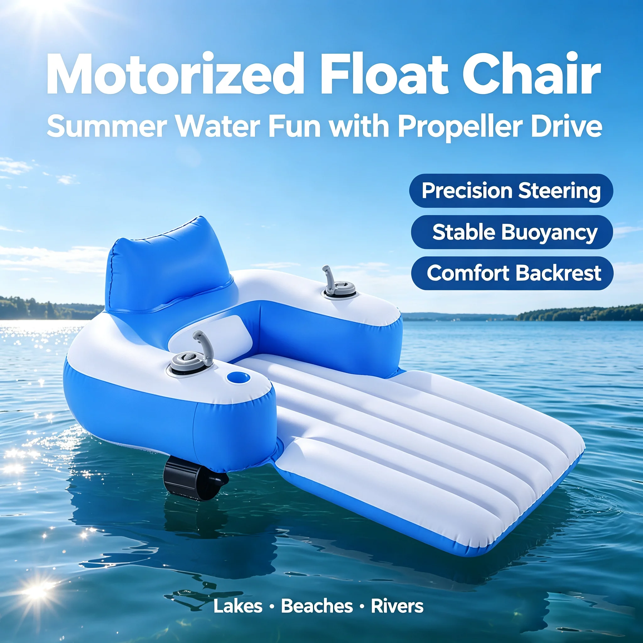 Electric Inflatable Floating Chair with Propeller Motorized Pool Float Water Lounge Recliner for Adults Pool Lake Water Plays
