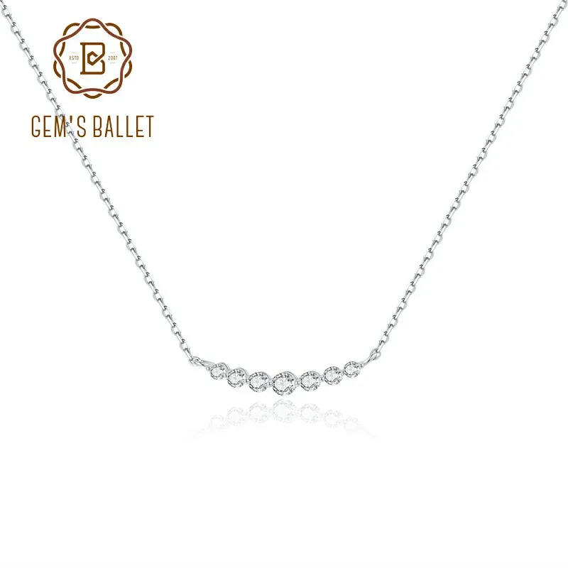 GEM'S BALLET 2mm 3mm Slightly White Moissanite Graduated Curved Bar Pendant Necklace in 925 Sterling Silver Gift For Her