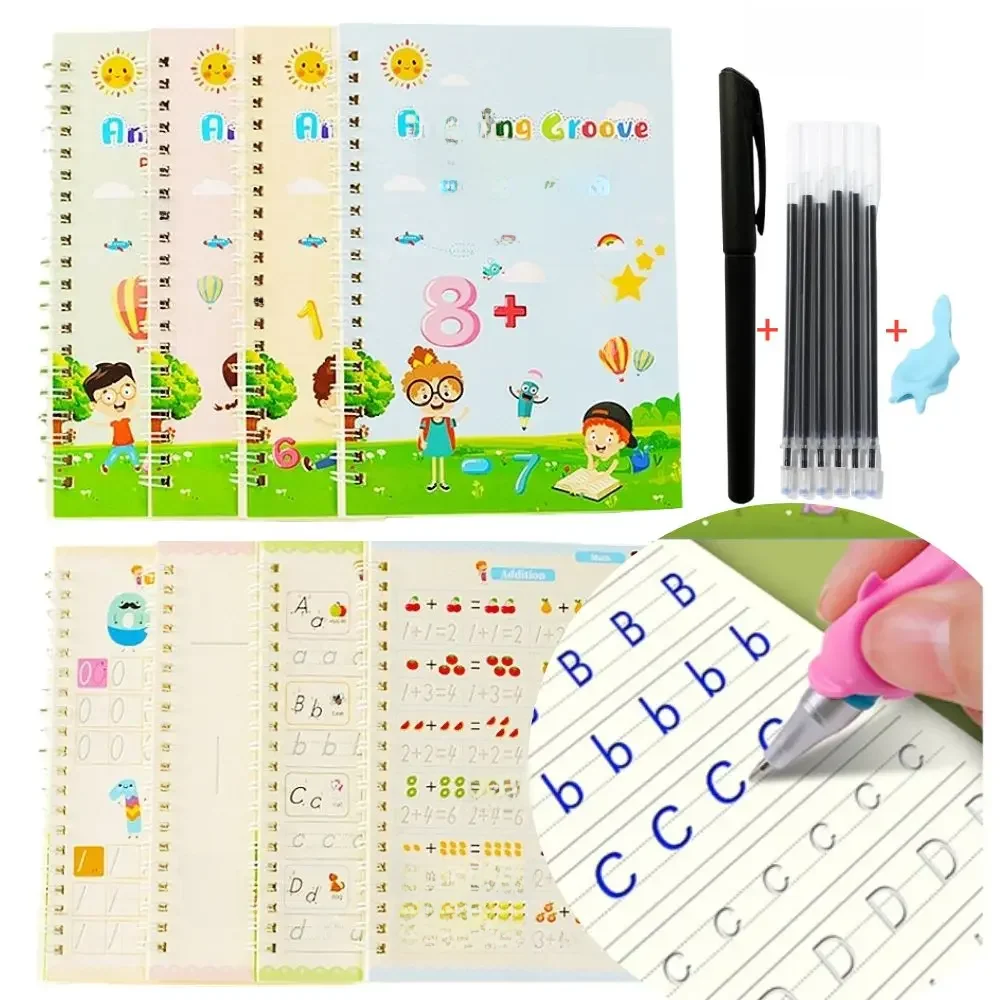 Livre de pratique magique pour enfants, livre de copie réutilisable, lingette gratuite, jouets pour enfants, autocollants d'écriture, livre de pratique en anglais, Parent