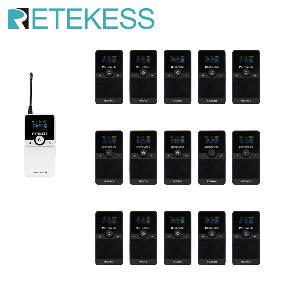 

Retekess TT116T Wireless Audio Guide Set with Transmitter Audio Tour Guide For Church Translation Factory Training Excursion