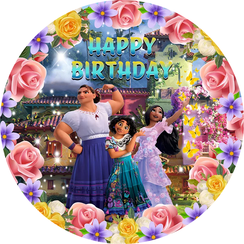 Disney Charming Encanto Round Backdrop Princess Birthday Photo Backdrop Magic Whole House Circle Cylinder Cover Decorations Prop