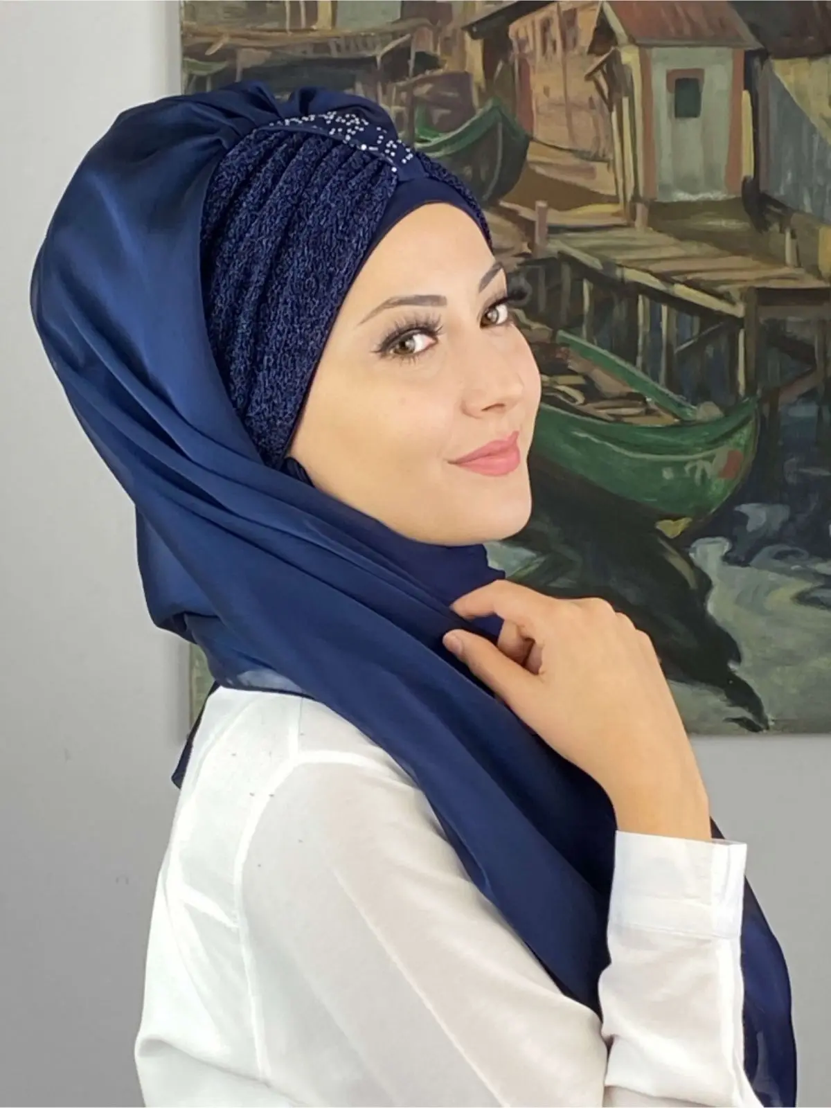 Single Brite Sultan Model Gathered French Chiffon Ready-made Shawl Muslim Fashion Stylish Woman Clothing Scarf Turban Bonnet