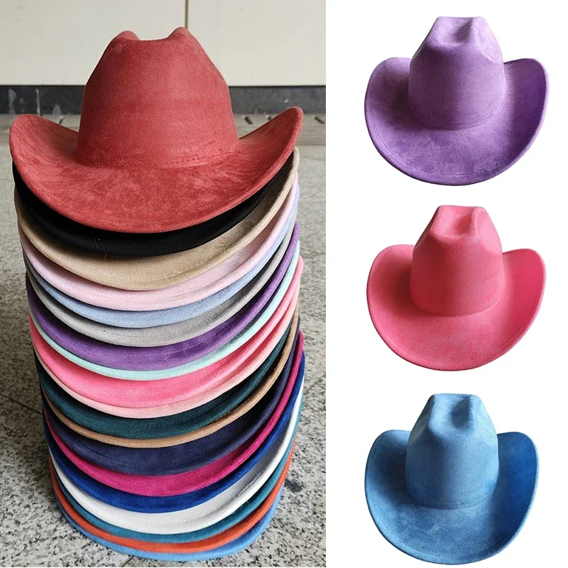 Classique daim cuir 7.5CM Western Cowboy femmes Fedora chapeau hommes église Jazz chapeau mode voyage fête chapeau Denim chapeau 2025