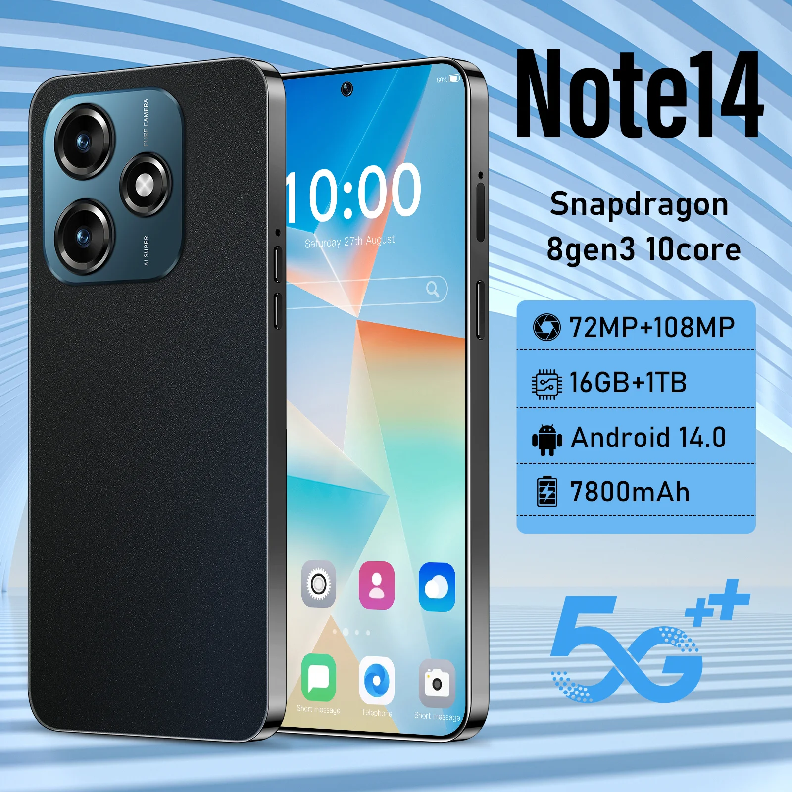 

Fiber Cases For Note 14 Mobile Phones 5G Dual Sim Android Cellphones Case For Smartphone 7800mAh Cell Phone Cover
