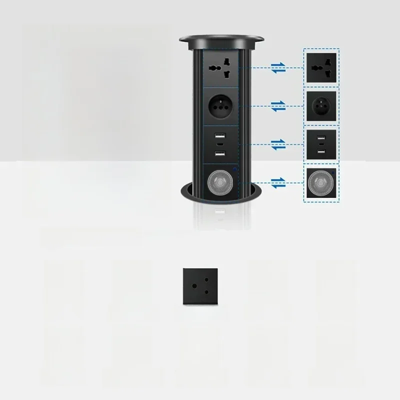 Gemotoriseerde Pop-up Toren Socket Draadloze Oplader Automatische Stekker Desktop Werkblad, Eu Fr Socket USB Type-C Bluetooth Speaker - afbeelding 2