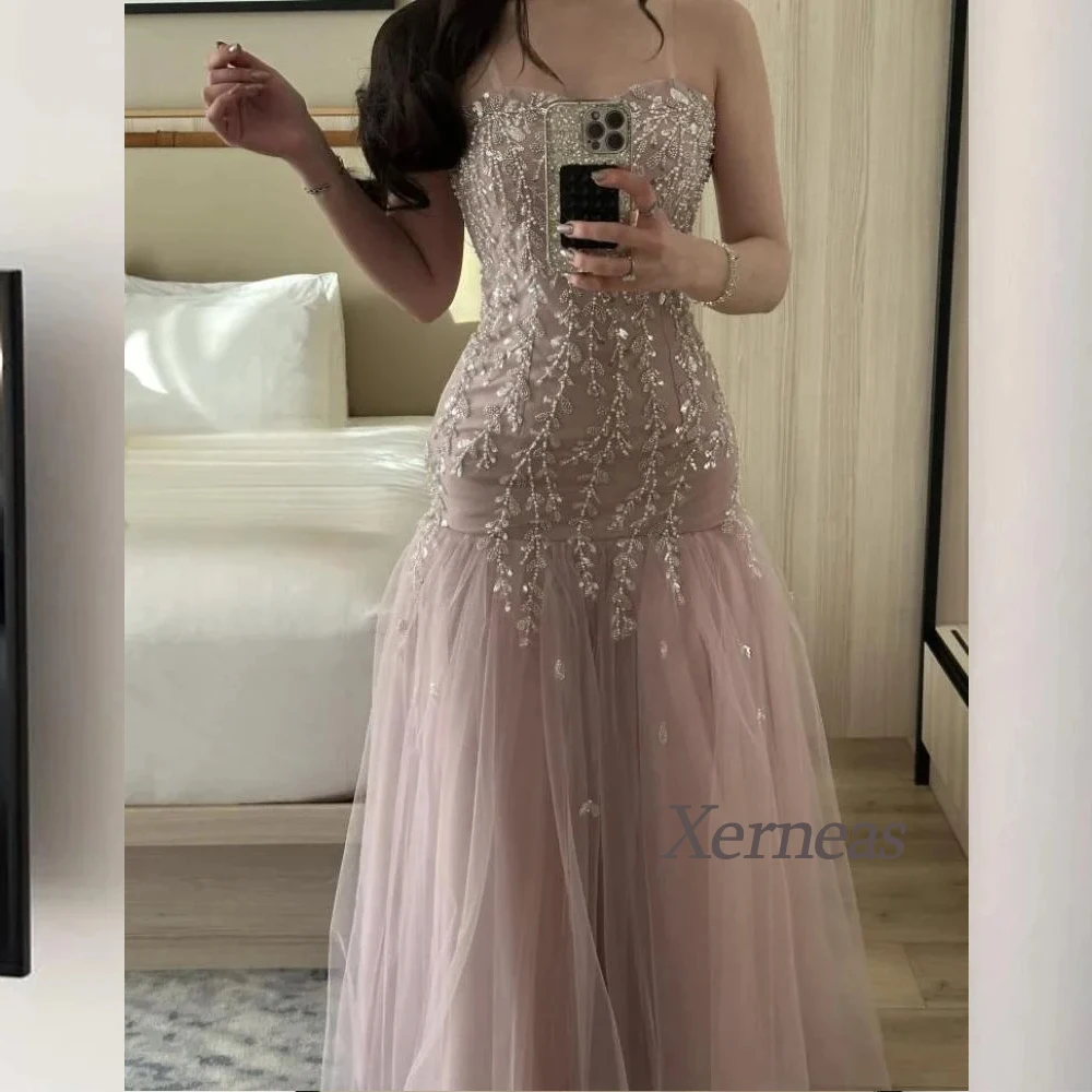 Maßgeschneiderte florale Abendkleider, langes, trägerloses, luxuriöses Damen-Partykleid mit Applikationen, glitzernde Cocktailkleider für Teenager