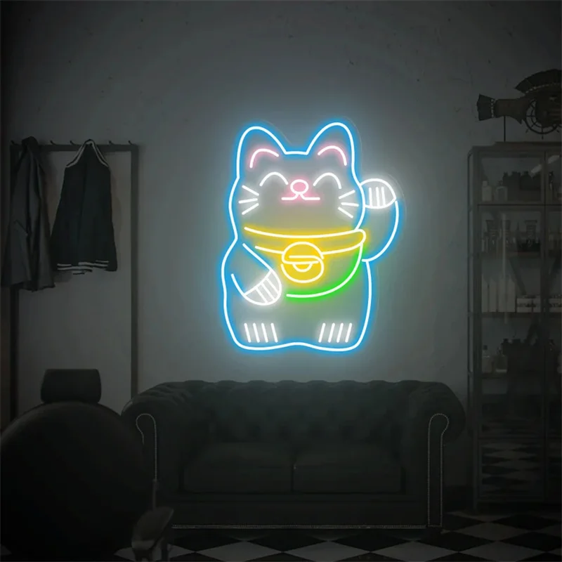 Imagem -03 - Sinal de Néon Personalizado para Negócios Lucky Cat Kitty Maneki Neko Sinal de Néon Anime Sinal Led