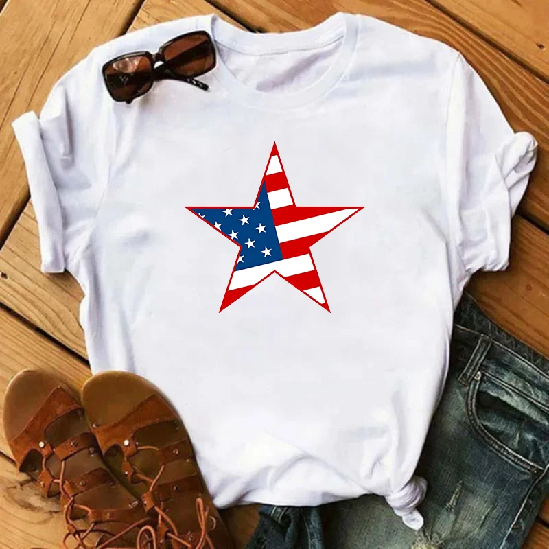 American Flag Five-pointed Star Fashion Sports Women's T-Shirt Harajuku Graphic Clothing Women's