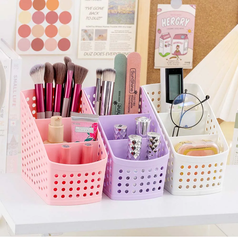 Organizador de cuatro niveles. Porta cubierto de plástico. Caja organizadora para escritorio, baño, cubiertos, cocina, maquillaje. 15.5*9.5*12.5 cm - Color al azar