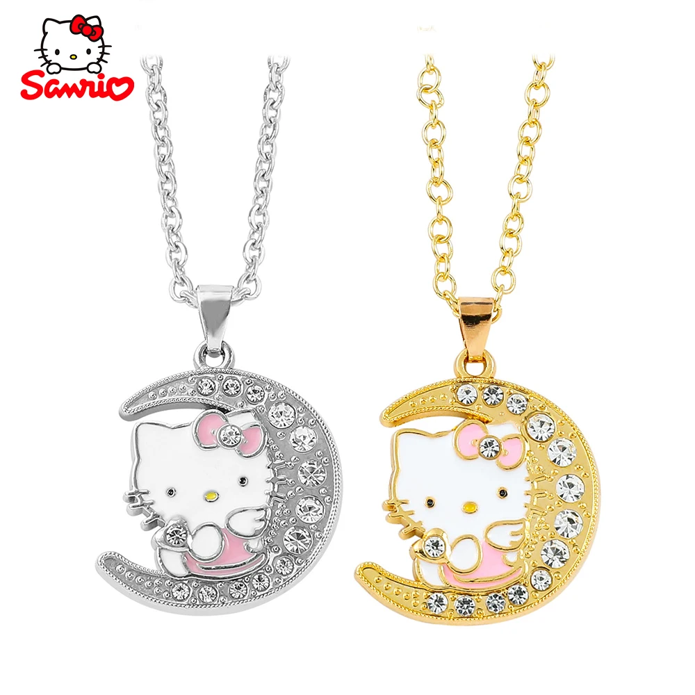 جديد سانريو مرحبا كيتي أنيمي سبيكة لطيف Kawaii الإبداعية القمر نمط هريرة قلادة الكرتون بسيط الأطفال قلادة هدية عيد