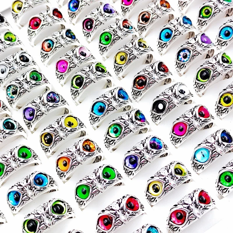 10/20Pcs/Lot Vintage Cute Owl Animal Open Rings for Men and Women Punk Multicolor Eyes Adjustable Jewelry Party Gift Wholesale