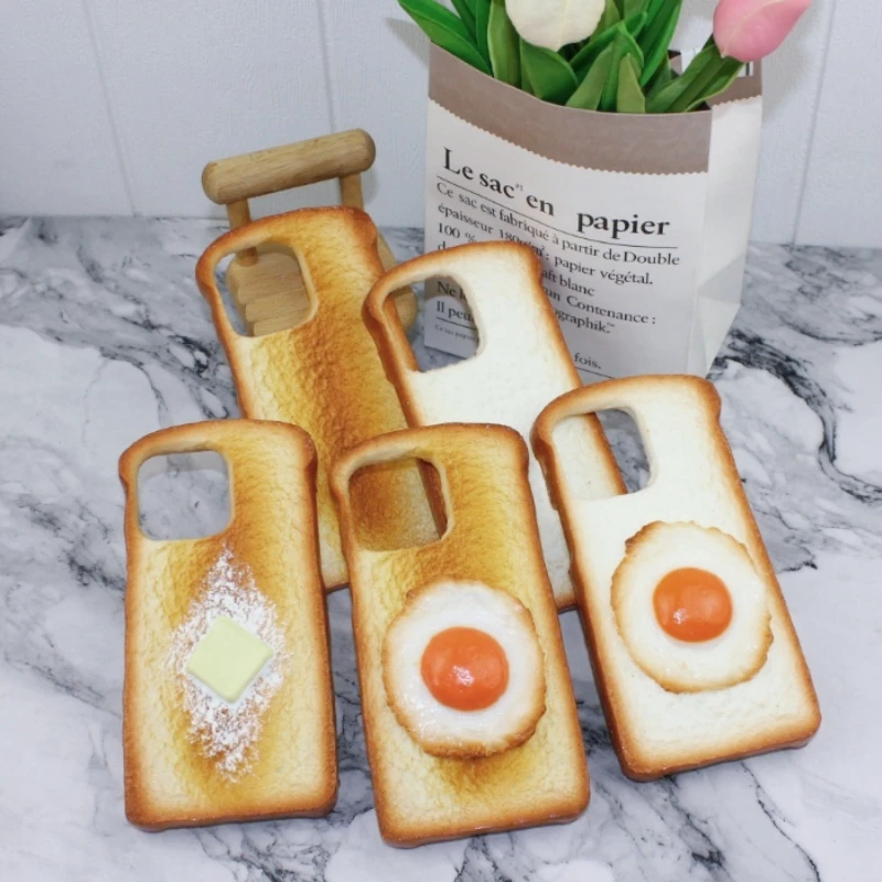 3D Toast Bread Phone Case For iPhone 14Pro MAX Case 15 14 13Pro 12 11 Funny Cute Creative Butter Fried egg Protection Soft Cover