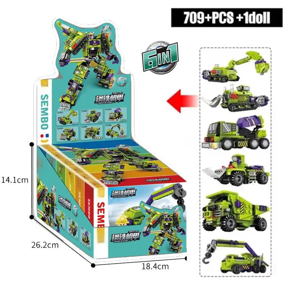 6 In 1 Vervorming Auto Assemblage Bouwstenen Transformatie Rotots Voertuig Bakstenen Actiefiguur Kinderen Puzzel Speelgoed Geschenken