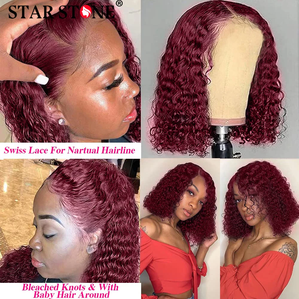 Wig tanpa lem keriting gelombang dalam rambut manusia warna merah 99j menutupi 6X4 HD penutupan renda wig Brasil tanpa lem Bob pendek dijual