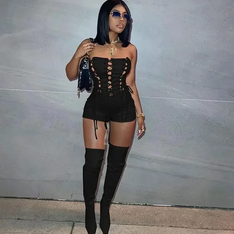 BWQ Seksowne krótkie kombinezony z siateczki dla kobiet Letni bodycon bez rękawów Party Club Romper — zdjęcie 2