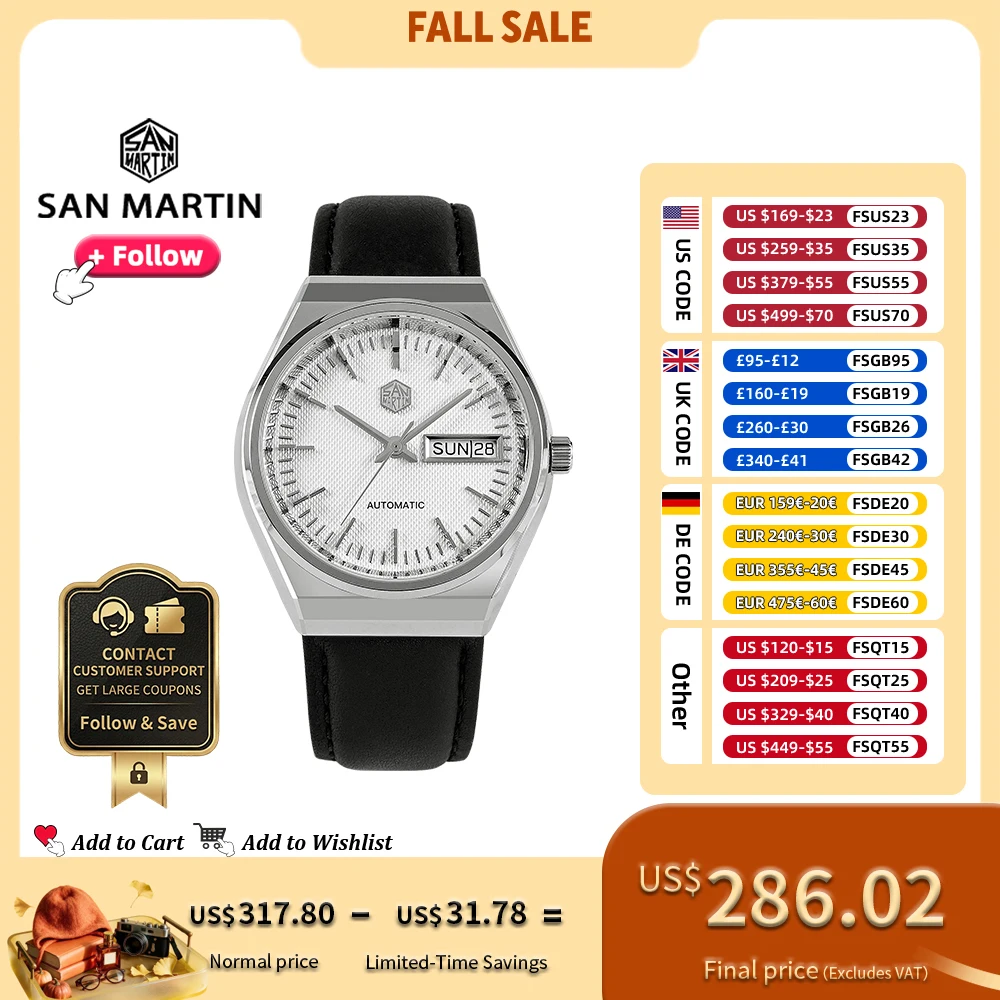 San Martin 37mm Men Vintage Luxury Dress Watch ST2100 Automatic Mechanical Sports Business Watches Sapphire Date & Day Window