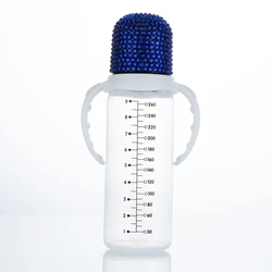 260ml Bling Blue Baby Bottle Anti-Colic Easy-to-Clean Design and Soft Silicone Nipple, BPA, Phthalate Free, Baby Shower Gift