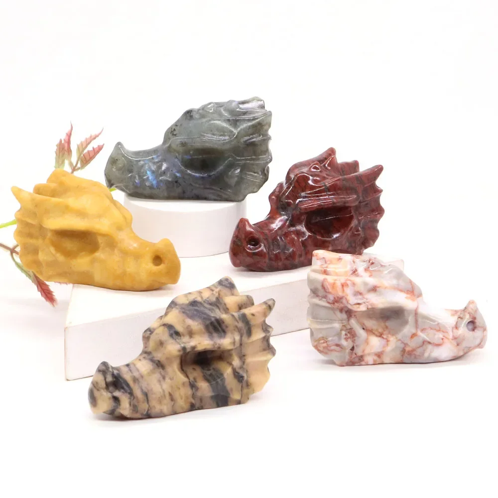 70mm Dragon Head Standbeeld Natuurlijke Edelsteen Kristal Reiki Healing Handgesneden Stenen Beeldjes Ambachten Woondecoratie Cadeau Groothandel - afbeelding 2