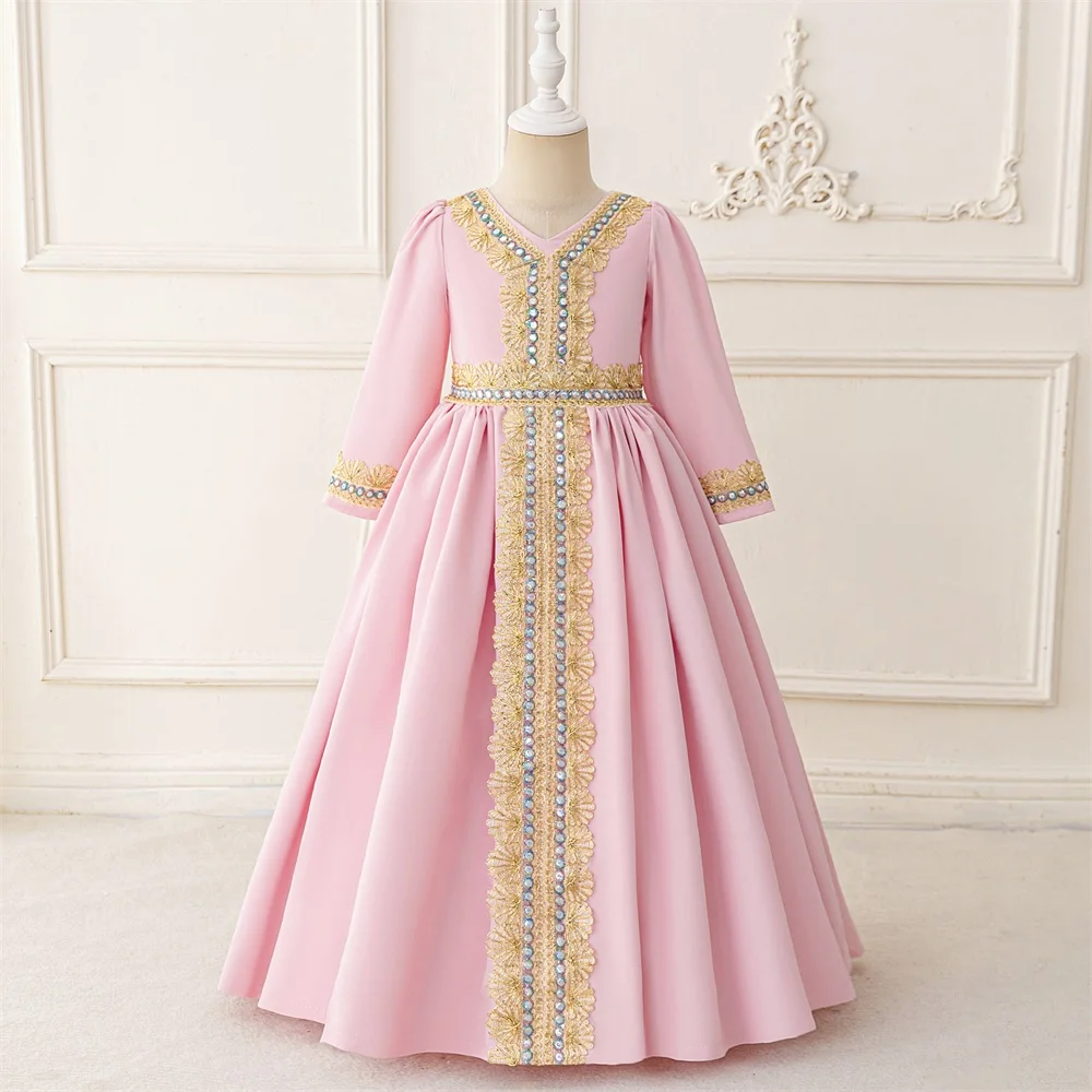 Muslimische Mädchen Stickerei Spitze Ballkleid Ramadan Geburtstagsfeiern Bankette Klavieraufführungen Cocktail Prinzessin Kleid