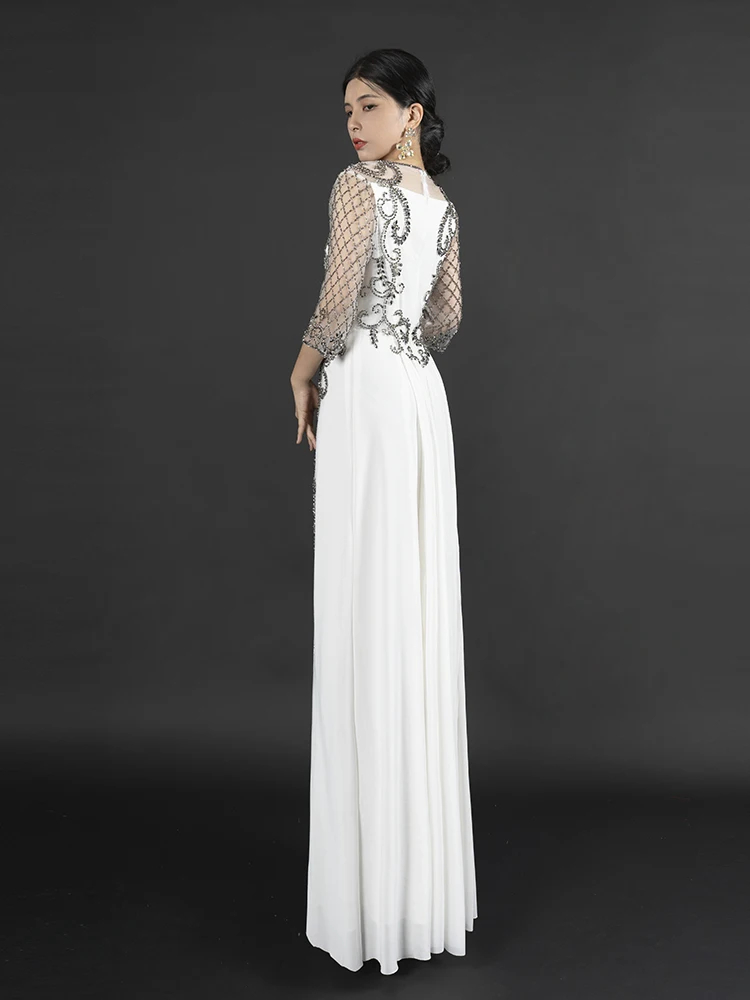 Elegant Evening Dress For Women Formal Occasions Silver Sequin Beading Mermaid Gown For Mom Party Boutique R4 فساتين سهرة