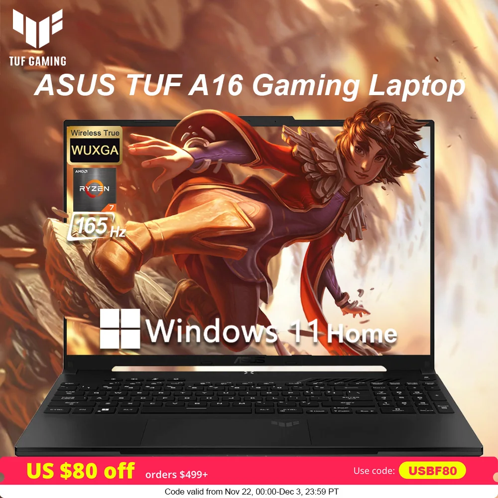 ASUS-portátil para juegos TUF A16, 165Hz, WUXGA, AMD Ryzen 7 7735HS, hasta 64GB de RAM DDR5, 2TB SSD,Radeon RX 7700S, retroiluminado RGB, Win 11