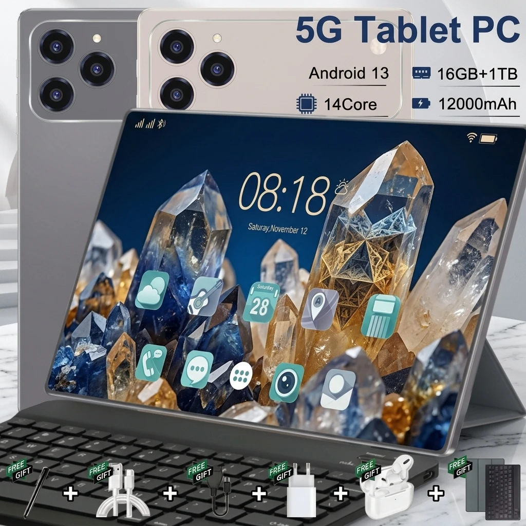 Tablet de 10.36 Pulgadas Android 13 10 Núcleos 12000Mah Google Play Tablets Pc 16Gb Ram+1Tb Rom 5g Cámara Dual Doble Sim Bluetooth Wifi