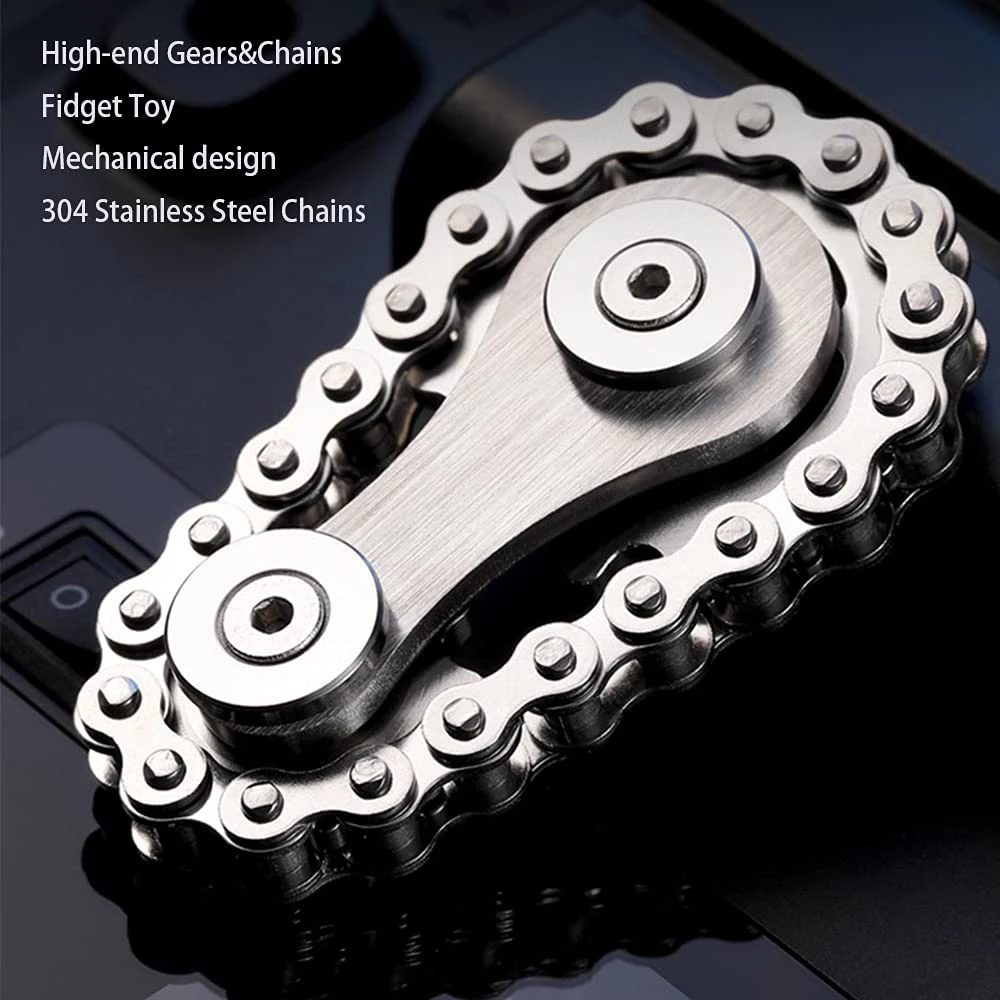 EDC Toothed Sprockets Chain Fidget Toy Metal Stainless Steel Linkage Bike Chain Ring Flywheel Fingertip Gear Fidget Spinner Gift