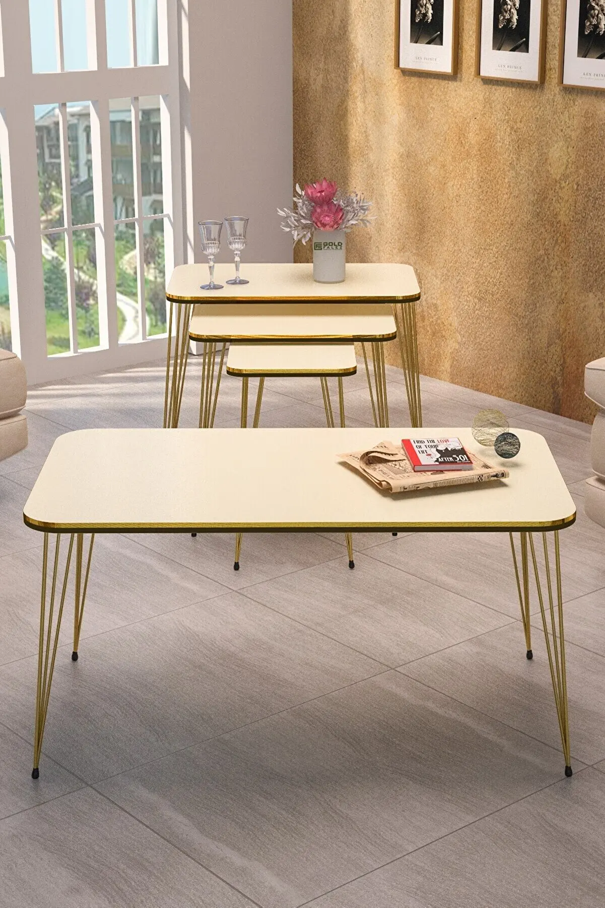 Modern Nesting Table And Center Table Rectangle Set Of 4pcs Nordic Silver Metal Wire Leg De-Assembled Tea Coffee Serving Table L