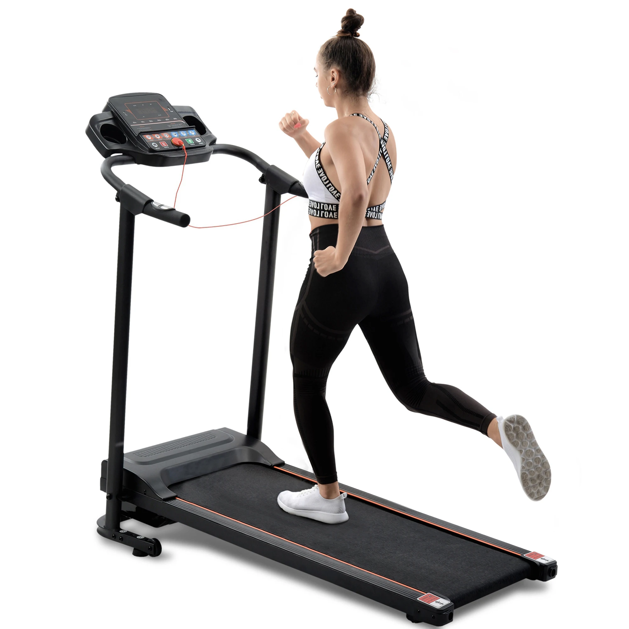 Folding treadmill running machine with speaker for home gymnastics fitness black