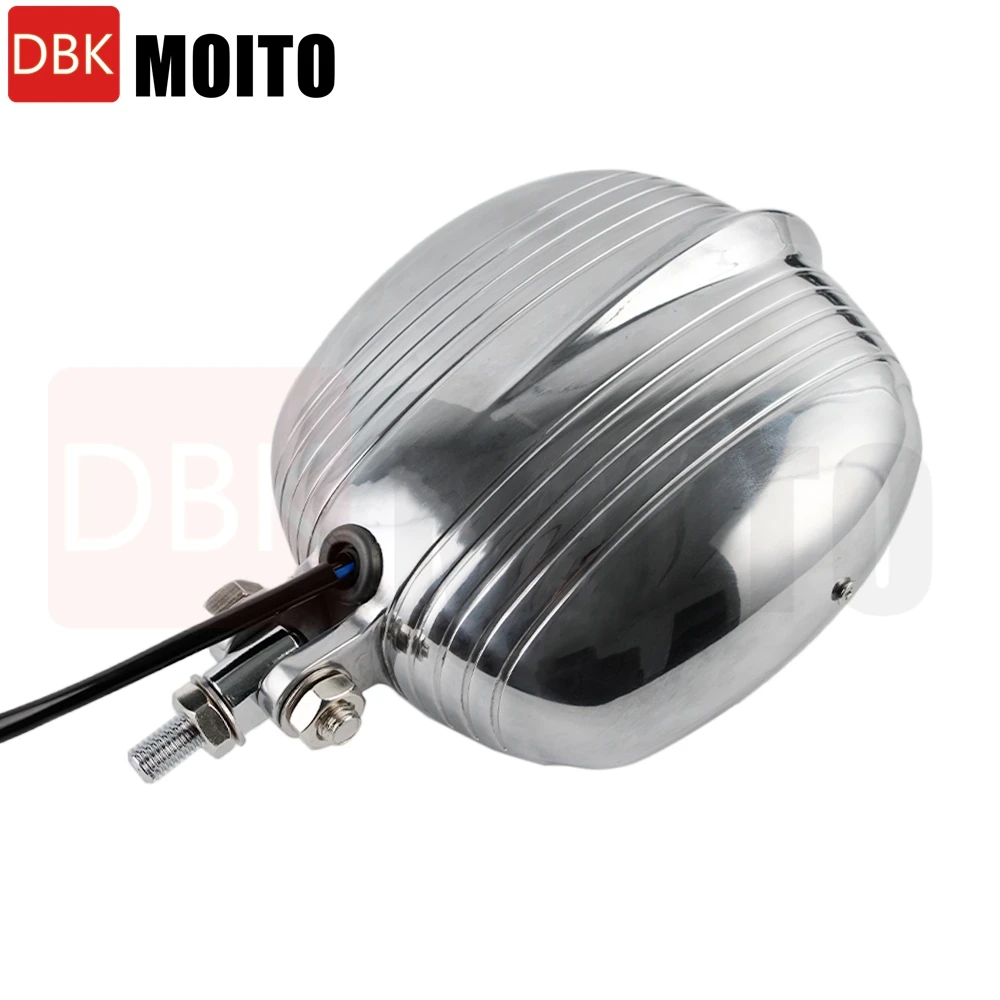 For Harley Retro Vintage Polished Front Motorcycle Headlight Lamp Yellow or Silver Lens 12V Old School Polished Metal Finish