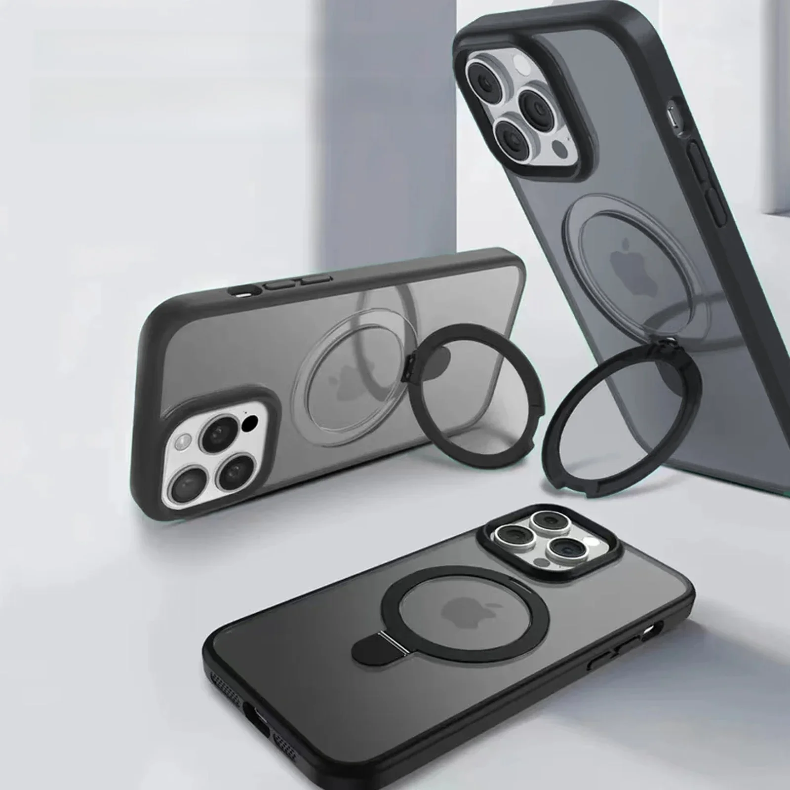 Magnetyczne etui na telefon z uchwytem pierścieniowym do iPhone'a 17 16 15 14 Pro Max Plus 13 12 11, przezroczyste etui z osłoną ochronną — zdjęcie produktu 7