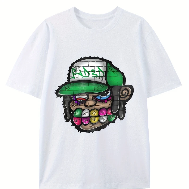 

Men's Retro Hip Hop Graphic Pure Cotton T-Shirt Vibrant Streetwear Print Soft Breathable Fabric Round Tee Trendy Casualwear Retr