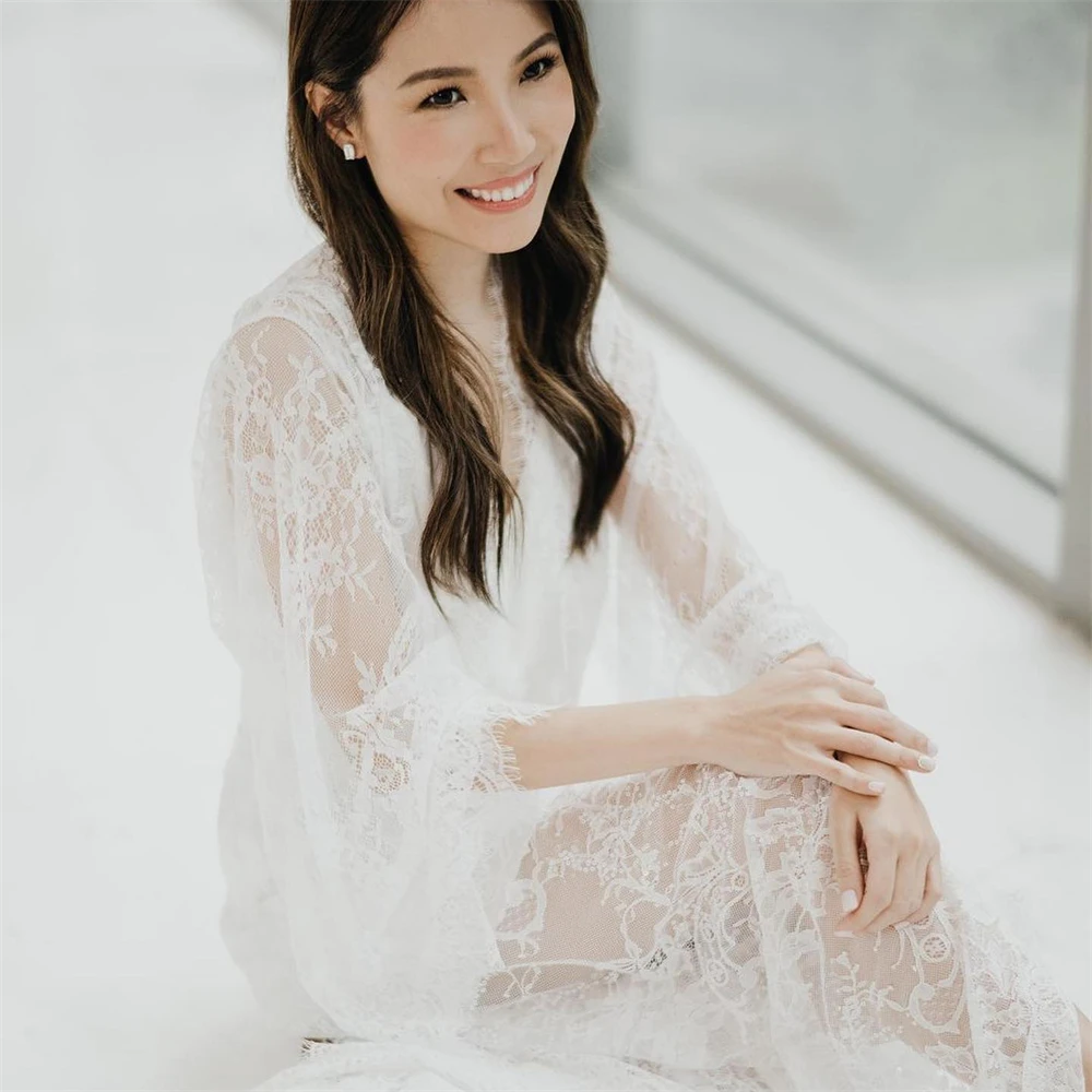 Customized Two-pieces Long Sleeves Lace Bride Robe For Wedding Sexy Bridal Shower Dress Women Night Gwons 2024