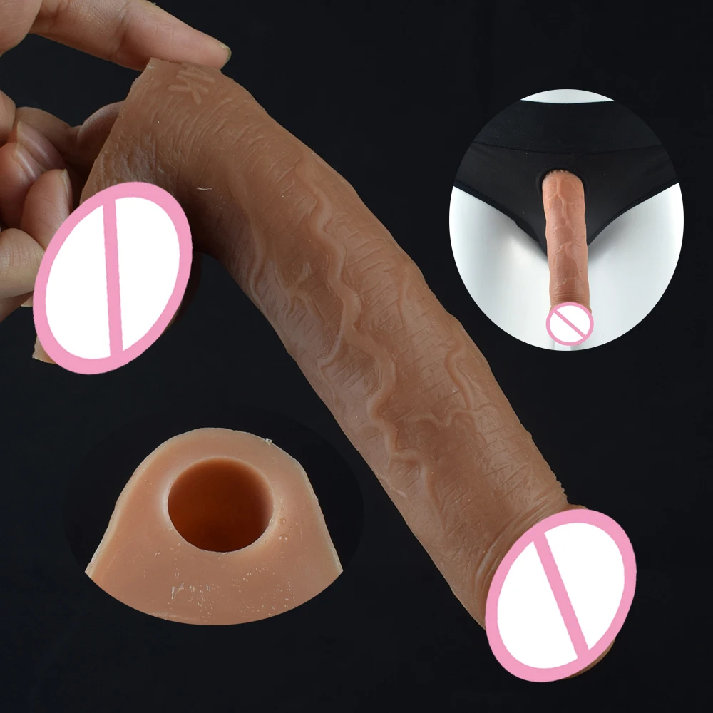 FAAK ผู้ชายแหวนอวัยวะเพศชาย Dick Extender แขน Erection Glans Cover ขยายเซ็กซ์ทอยสำหรับชายสวมใส่ Hollow Dildo กับกางเกง