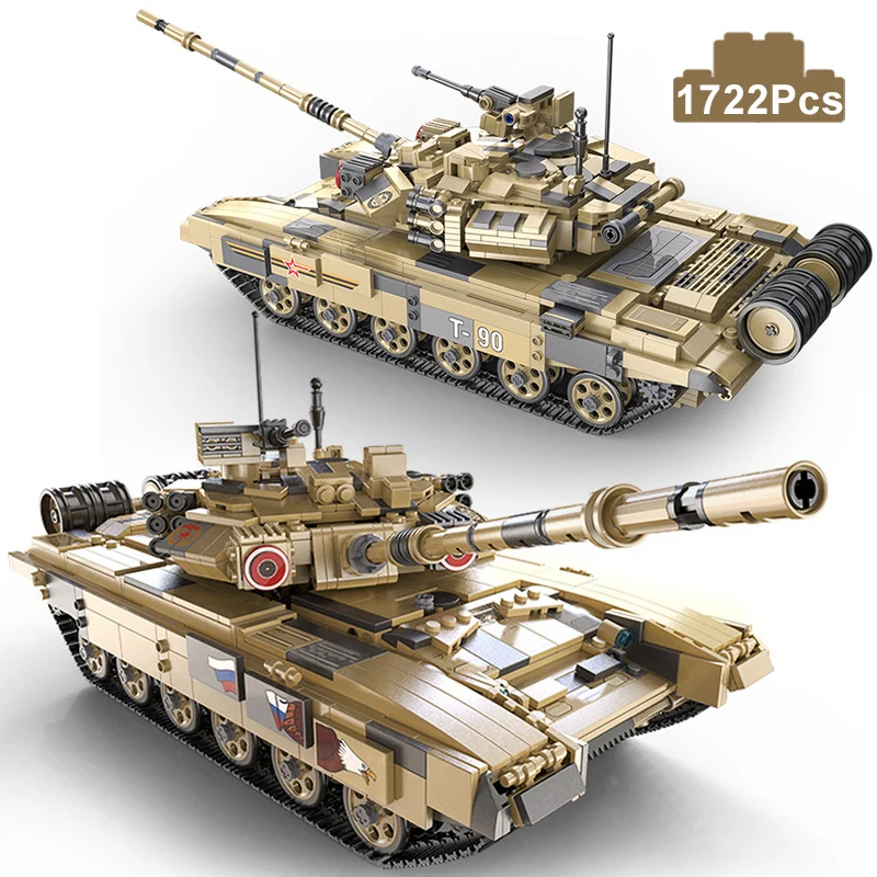 Military Tank 1722Pcs T90 Main Battle Tank Model Building Blocks WW2 Army Weapons Soldier Police Bricks MOC Toys Kids Adult Gift