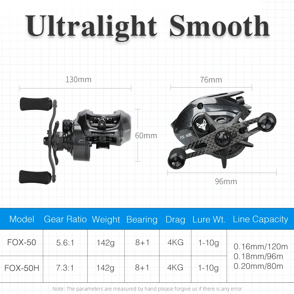 TSURINOYA Spirit Fox 50 Bait Finesse System Baitcasting Fishing Reel 7.3:1 Gear Ratio Carbon Fishing Coil For Light Game Trout