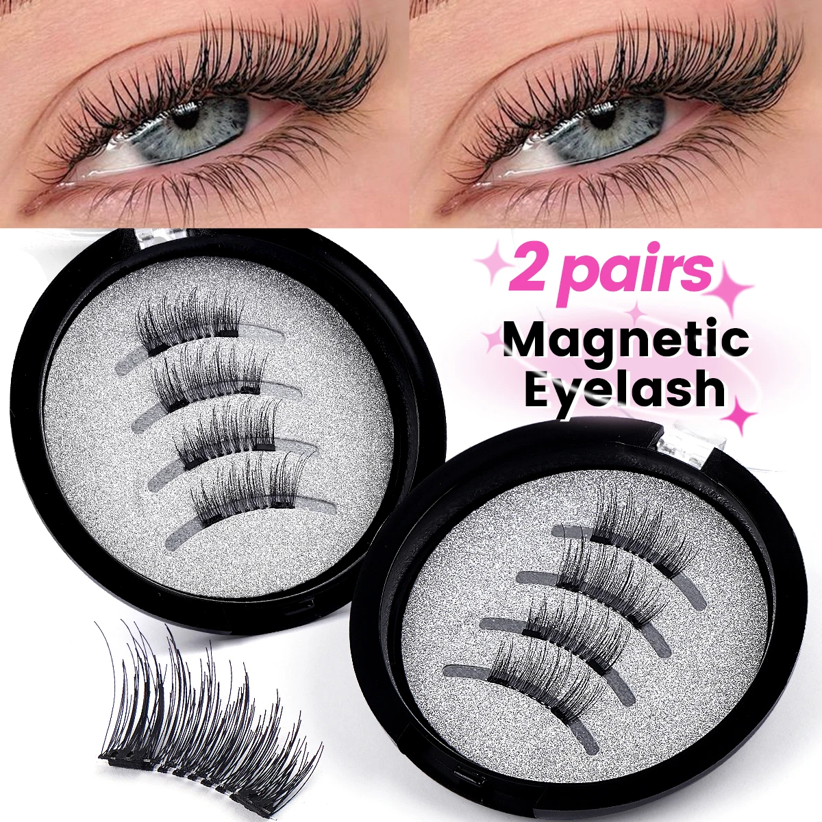 MAANGE 2 Paar magnetische falsche Wimpern im Halbstreifen-Stil, kein Kleber erforderlich, kurze magnetische Wimpern, natürlicher Cat-Eye-Make-up-Effekt