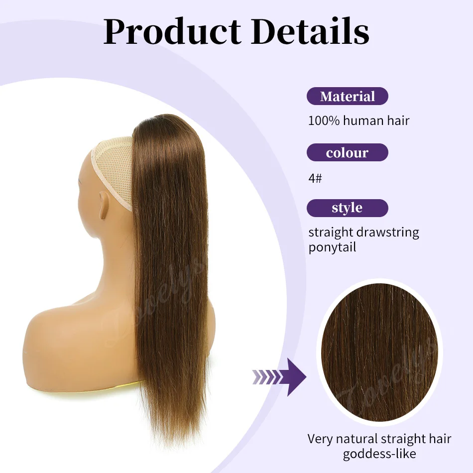 14-18Inch Short Drawstring Ponytail 100% Human Hair Extension With Clip In Straight Ponytail Brazilian Ponytail Hair Extension view 3