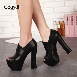 Gdgydh Peep Toe Platform Heels Shoes for Women Thick Soled Waterproof Back Zipper Block Heels Shoes Pumps Nightclub Feitish