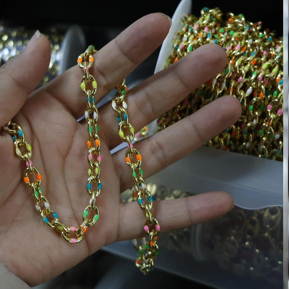 

1 Meter Lip Copper Chain with Bohemian Hearts enamel for Necklace Bracelets Jewelry Making DIY Handmade