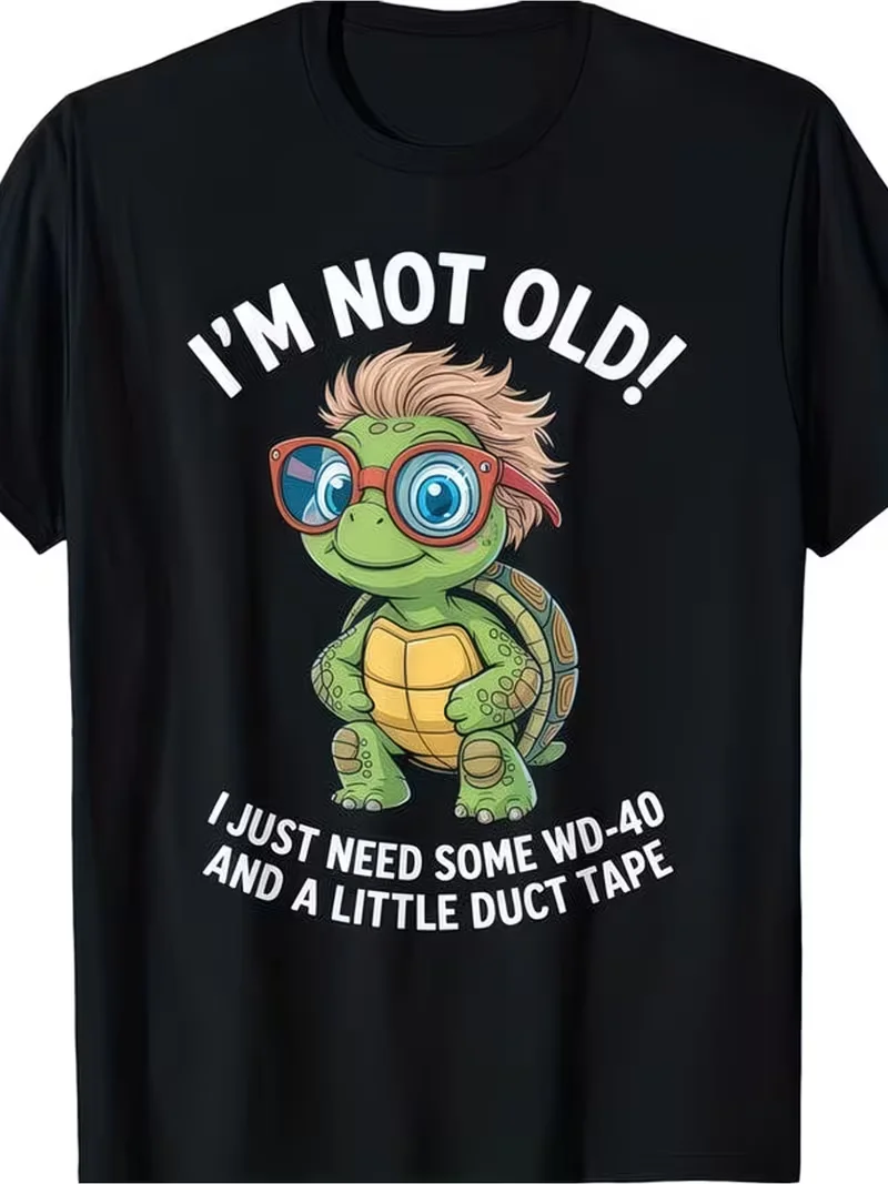 Fun 'I'M Not Old I'M Cool' Turtle Pattern T-Shirt - Casual Round Neck Short Sleeve Top, Humorous Anti-Aging Design Slogan, Unisex Adult Playful Anti-Aging Apparel, Halloween Christmas Birthday Gift