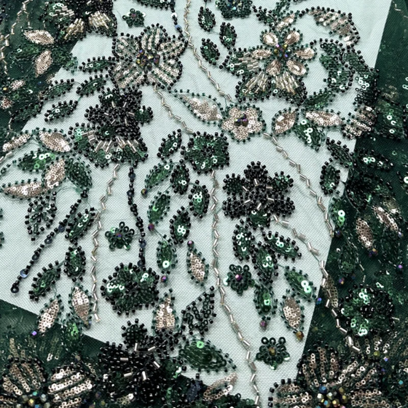 

Mesh Fabric African Floral Design With Beaded Sequins French Tulle High Quality Wedding Dress Material For Sewing Mesh Net Lace