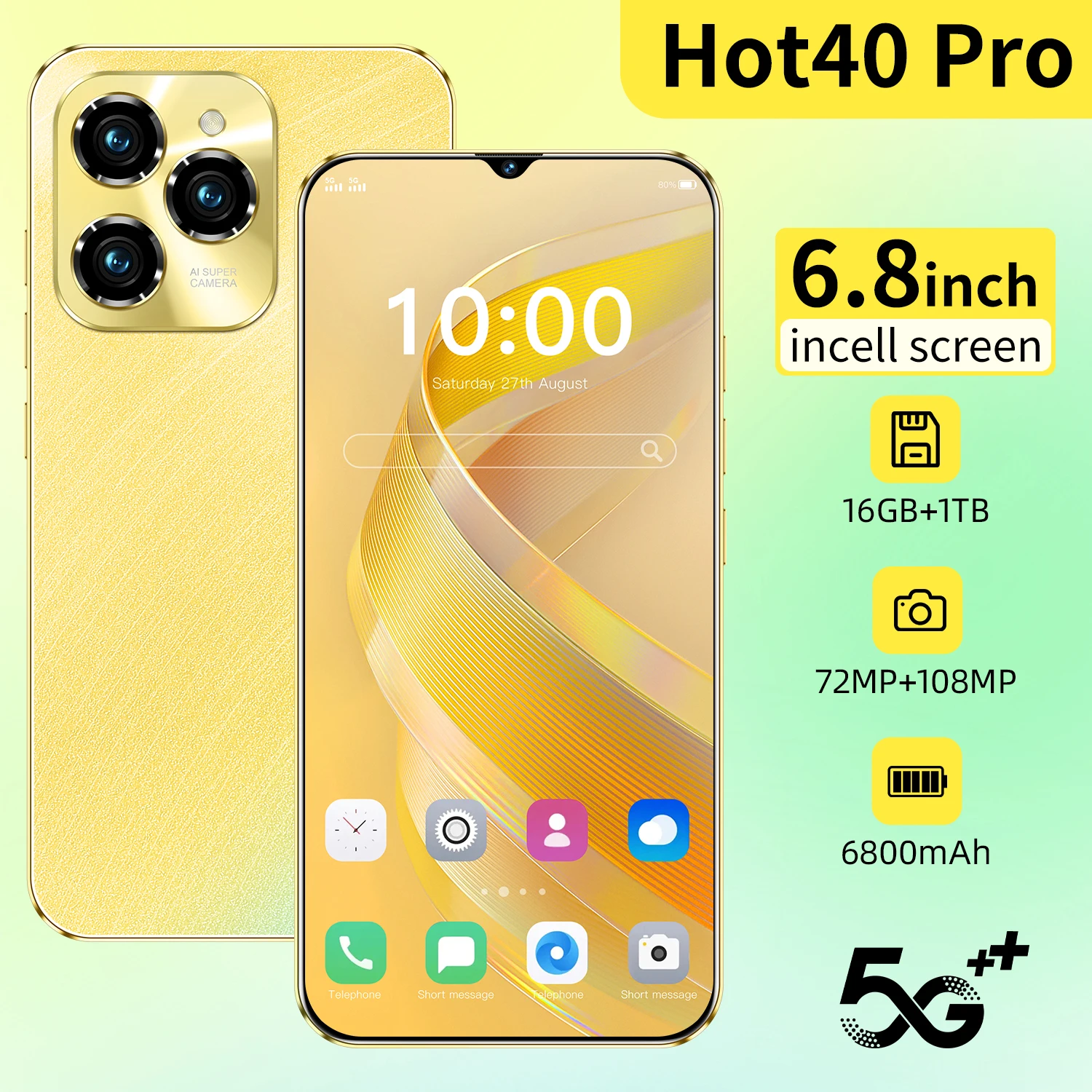 

HOT 40 Pro smartphone 6.8 HD Android Mobile Phone Unlocked 4G/5G Dual Sim Card 6800mAh 16GB+1TB Cellphone 72MP+108MP Celulares