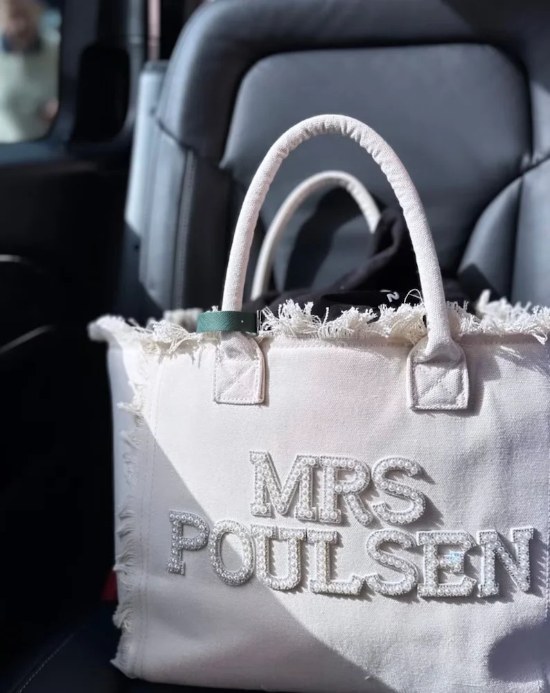 Personalised Pearl Bride Tote Bag Canvas Bridesmaid Custom Bag Wedding Party White Bride to Be Gifts Customized Mrs Bags