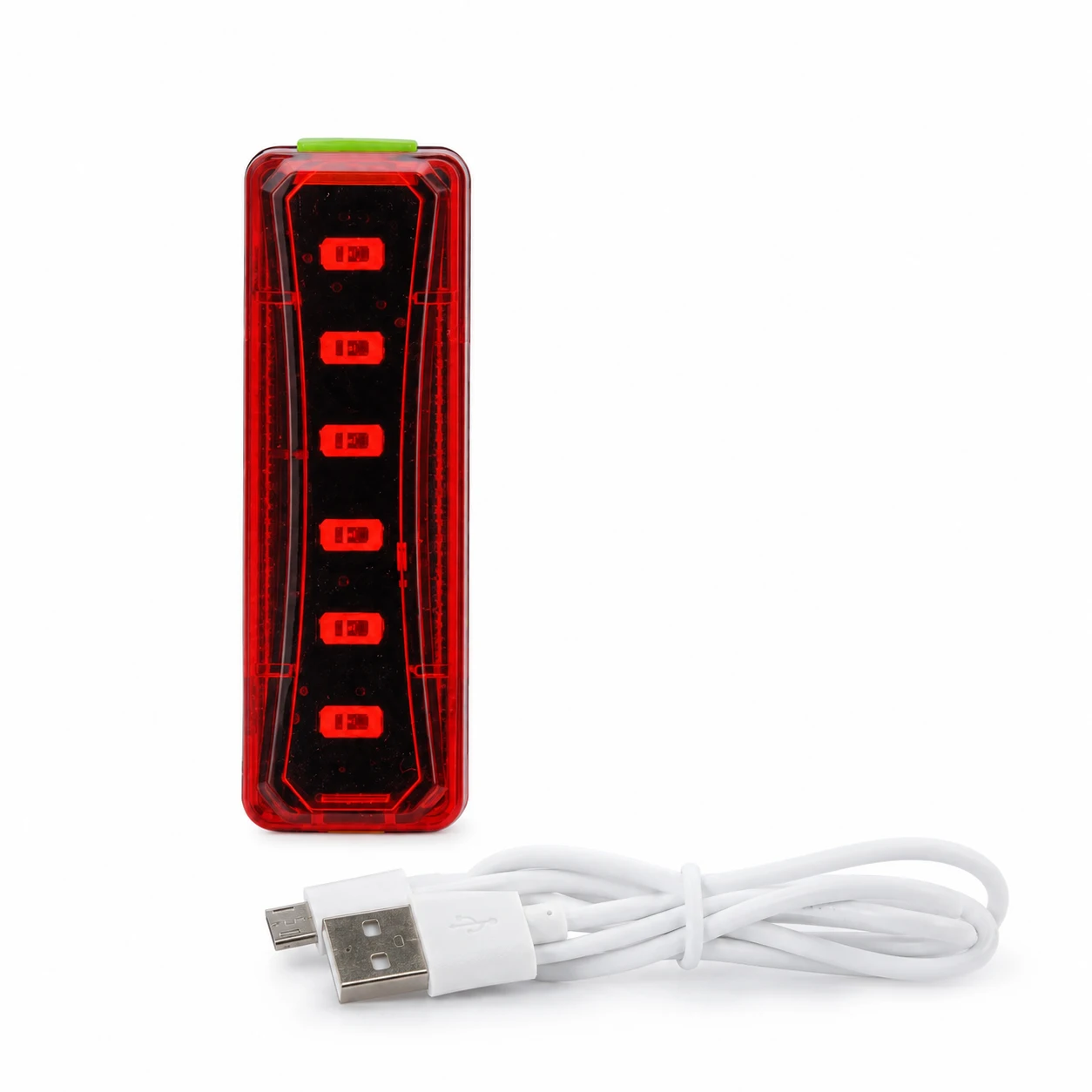 Luce posteriore a LED per bicicletta, ricaricabile tramite USB, disponibile in due colori, leggera e con funzione di segnalazione.