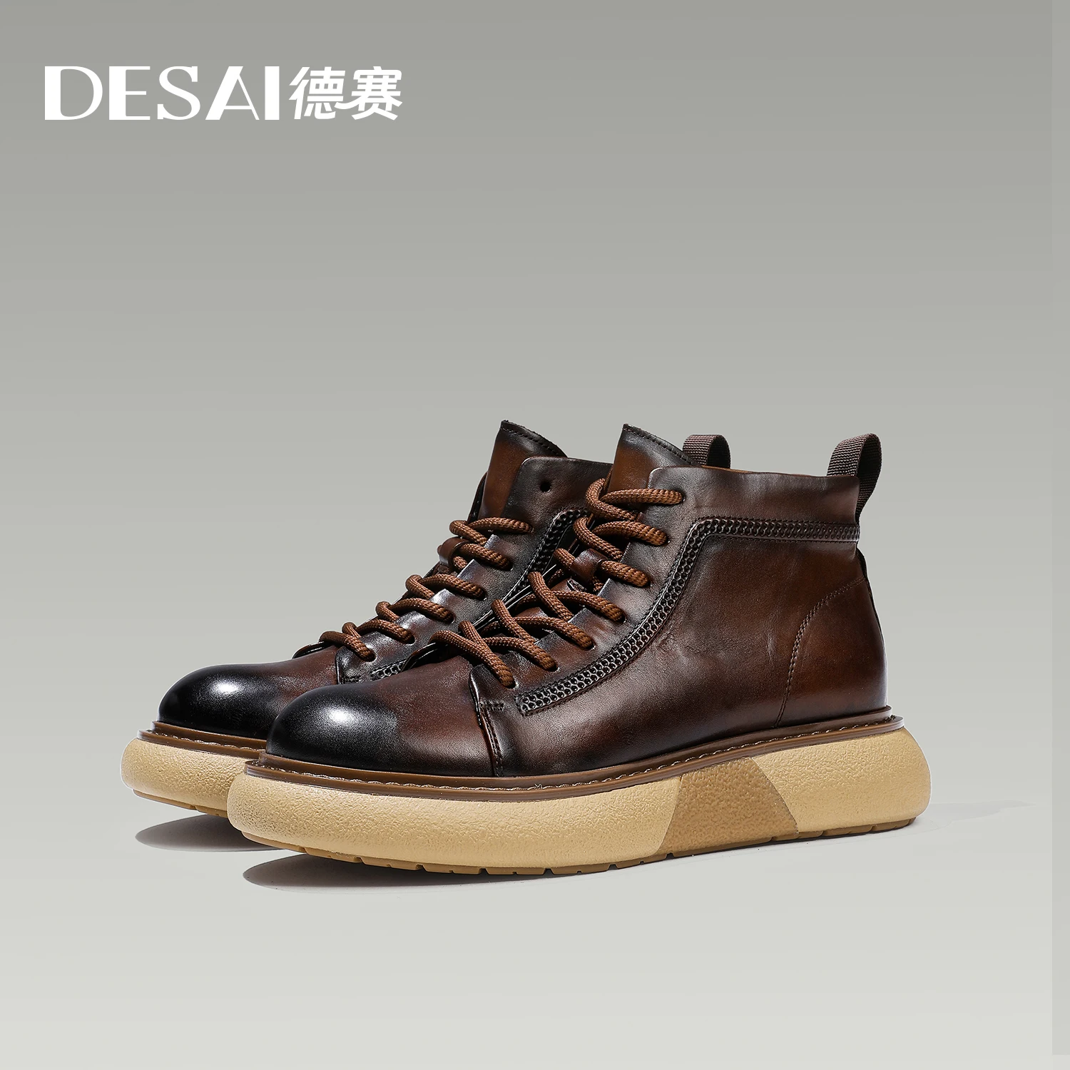 DESAI Men Boots Shoes Non-Slip Heels Genuine Leather Fashion Men's Shoes Outdoor Winter Boots Thick Bottom 2023 New