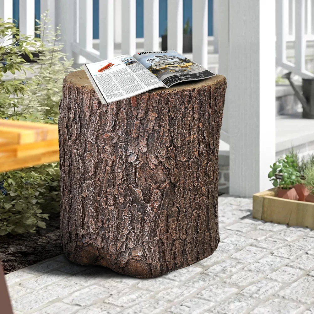 

Concrete Faux Oak Tree Stump Cover - 16.5 Inch H Outdoor Side Table Statue, Wood Stump Bench and Plant Stand for Landscape Decor