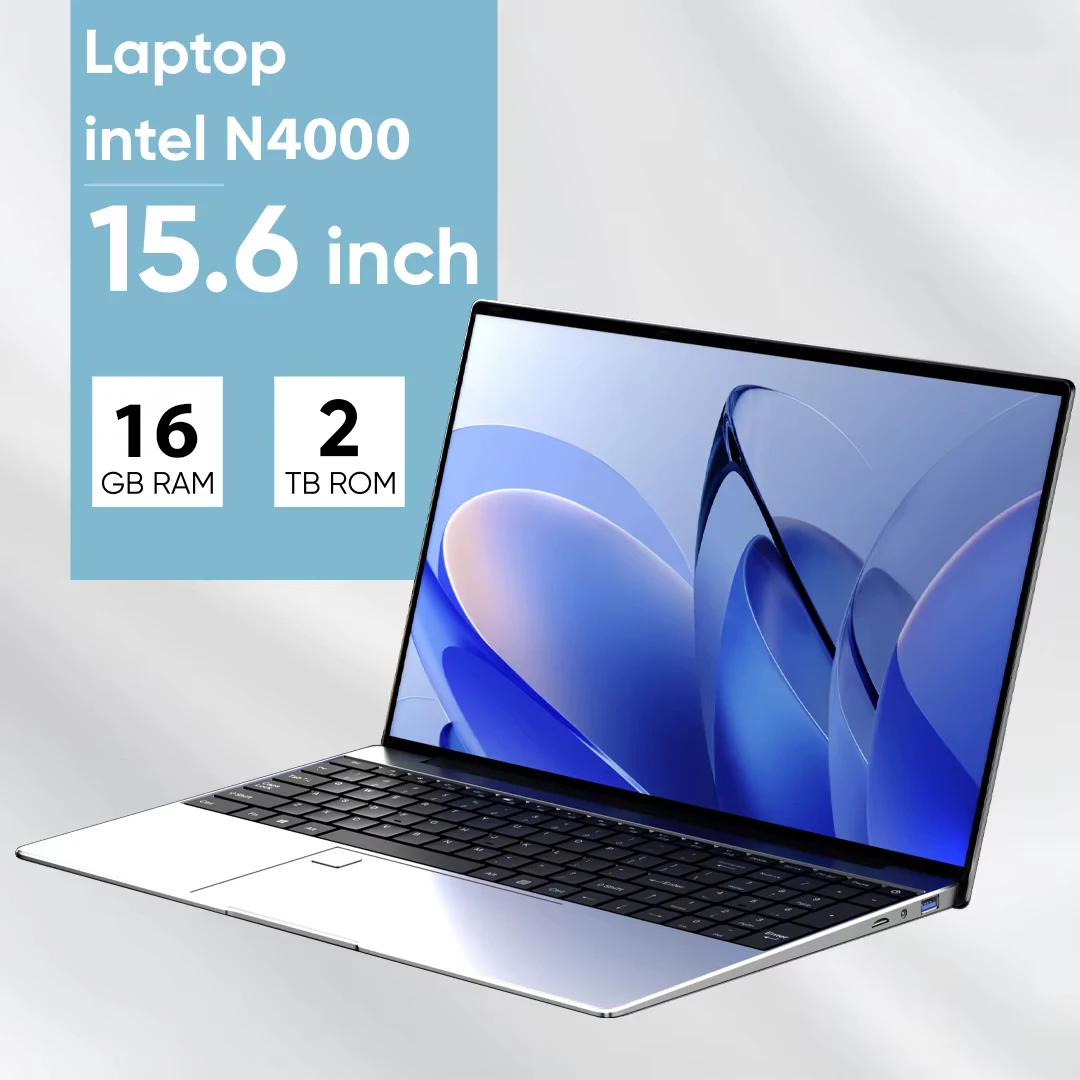 2025 nouveau 15.6 "Windows 11 ordinateur portable Intel Celeron N4000 ordinateur 16GB DDR4 1/2TB SSD déverrouiller des empreintes digitales ordinateurs portables