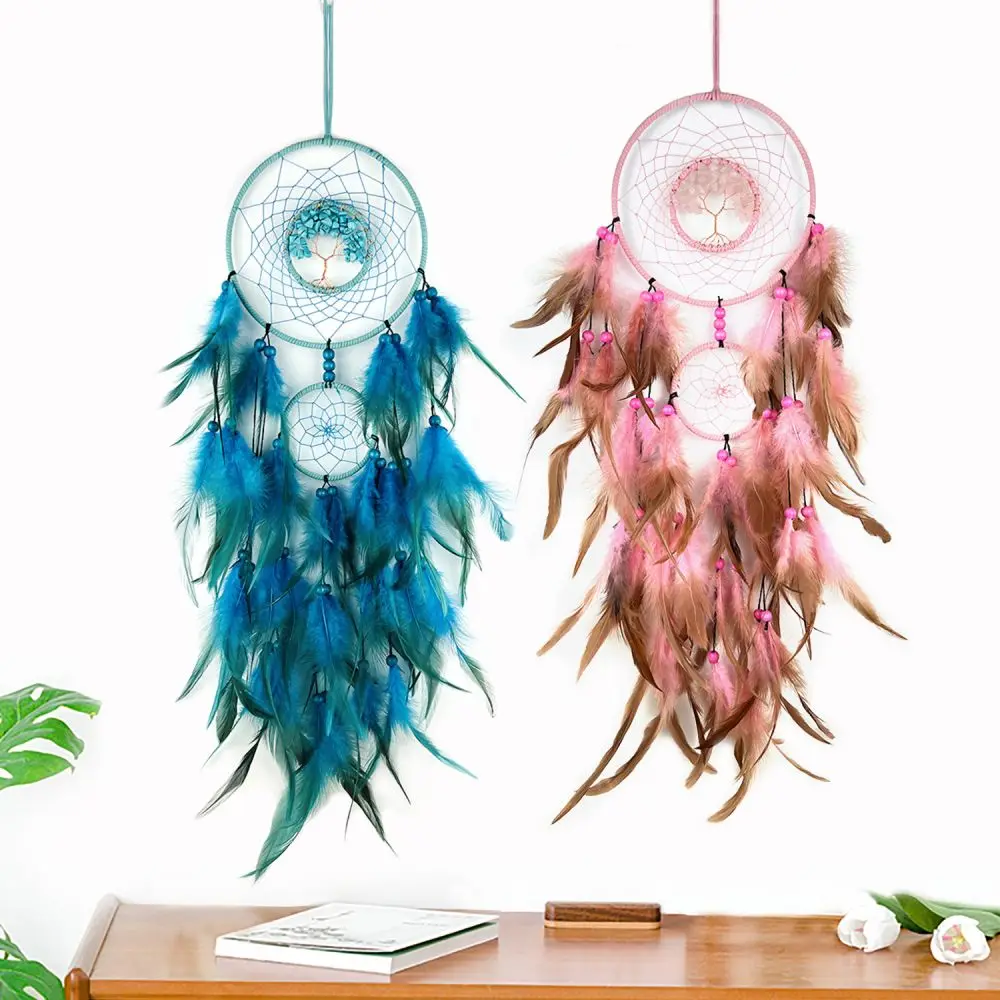 

Crystal Stones Tree Of Life Dream Catcher Pink Red Green Blue Purple Black Yellow Color Feather Dreamcatcher Handmade Wall Decor