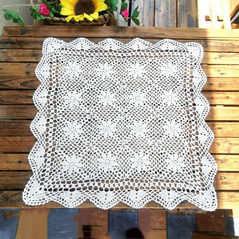 Square Hand Crochet Table Placemats Vintage Soft Washable Cotton Doilies Boho Napkins DIY Furniture Table Setting Accessories